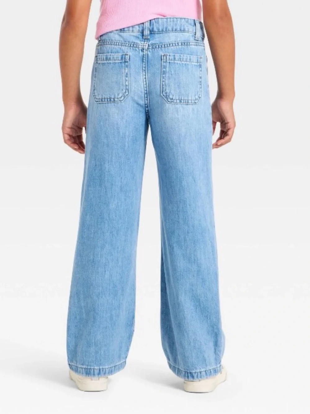 Cat & Jack Girls Mid-Rise Patch Pocket Wide Leg Jeans - Picture 2 of 7